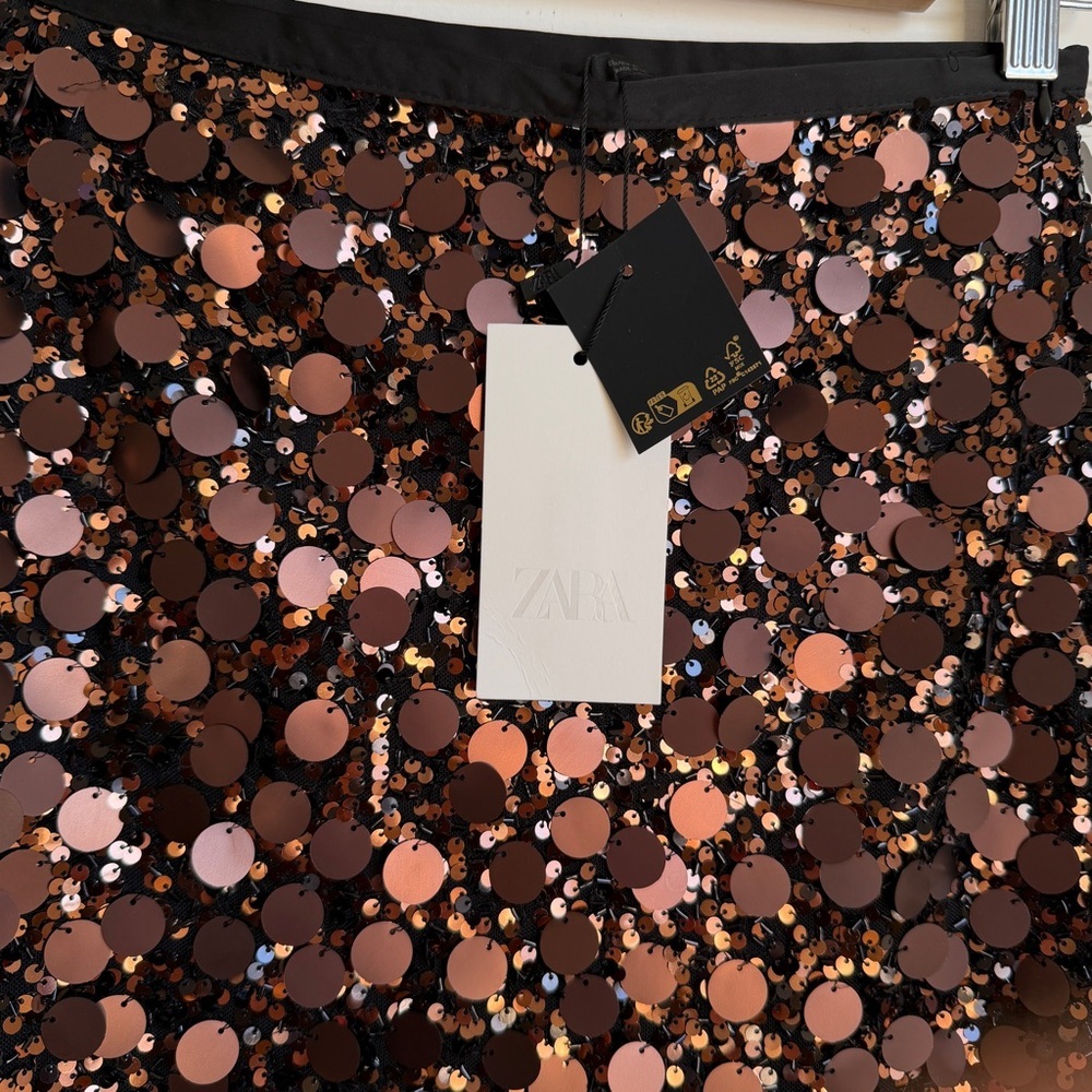 Zara Brown & Black Sequin Beaded Mini Skirt XS NWT Festival Concert Party Glam - Picture 13 of 13